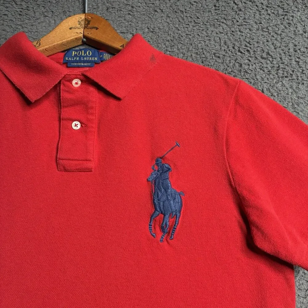 Polo Ralph Lauren Men Custom Slim Fit Polo Shirt Big Pony Logo Medium Red S/S